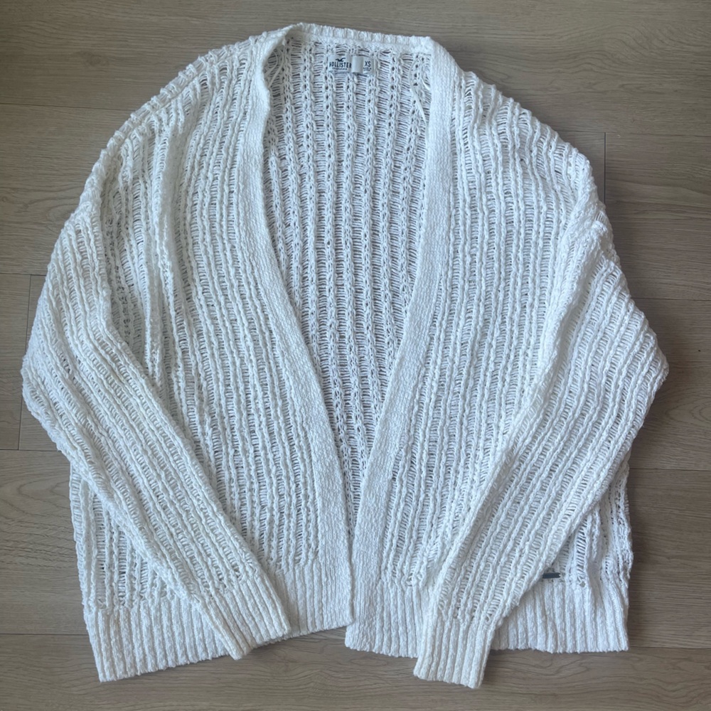 Hollister White Crochet Knit Cardigan Open-Front Sweater